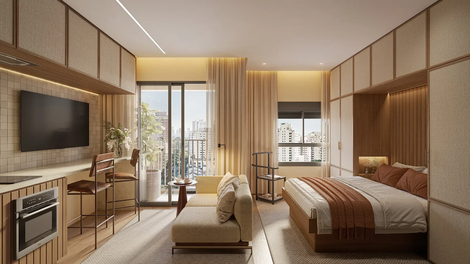 20 - PERSPECTIVA ILUSTRADA DO LIVING DO STUDIO DE 24M² - FINAL