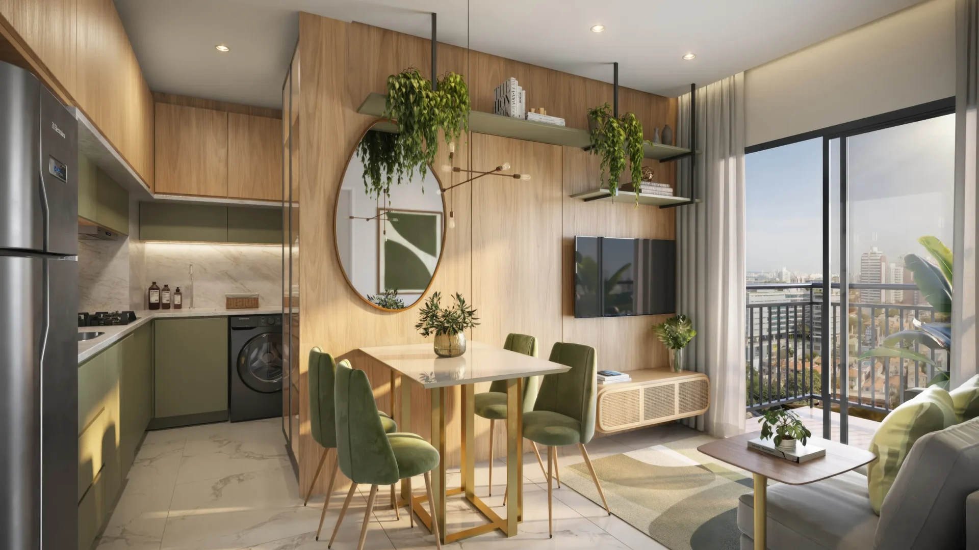 26 - PERSPECTIVA ILUSTRADA DO LIVING DE 2 DORMS