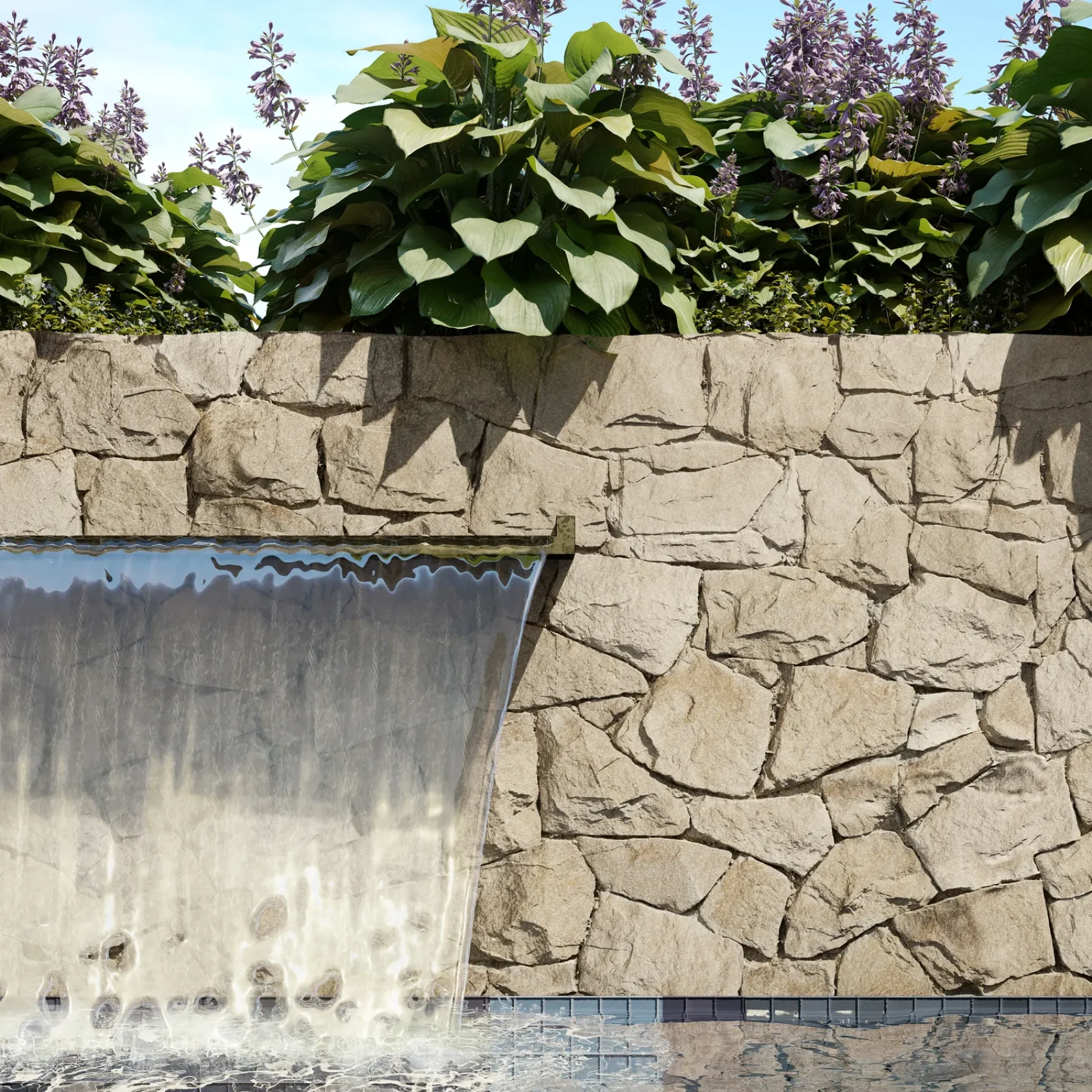 Destalhe da cascata da piscina