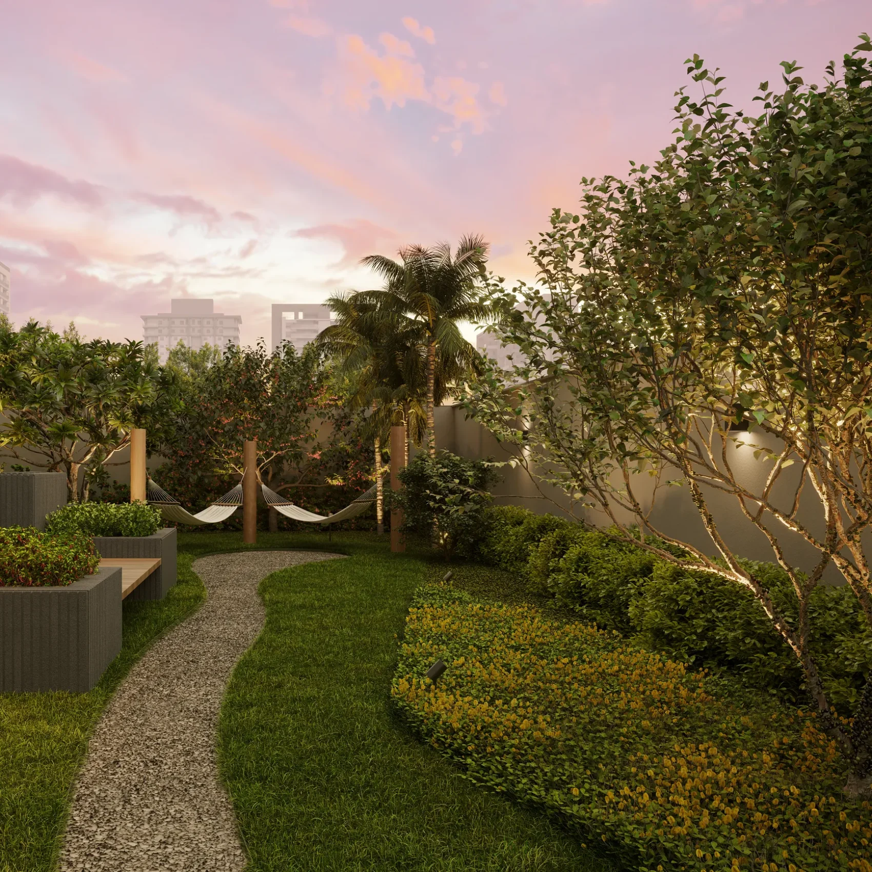 Horta e pomar com redário