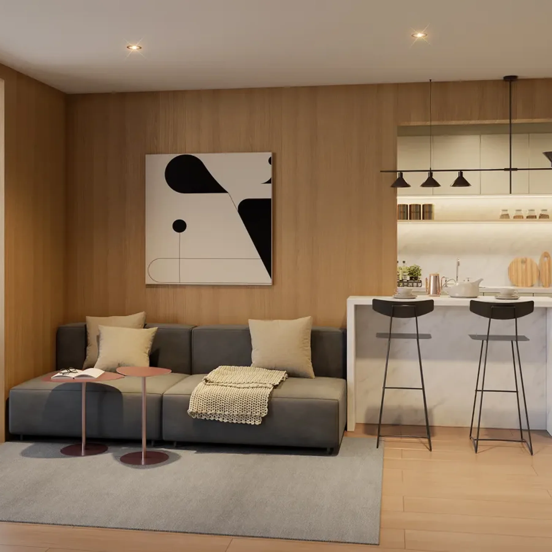 LIVING AMPLIADO DO APTO. DE 69 M² COM 1 SUÍTE