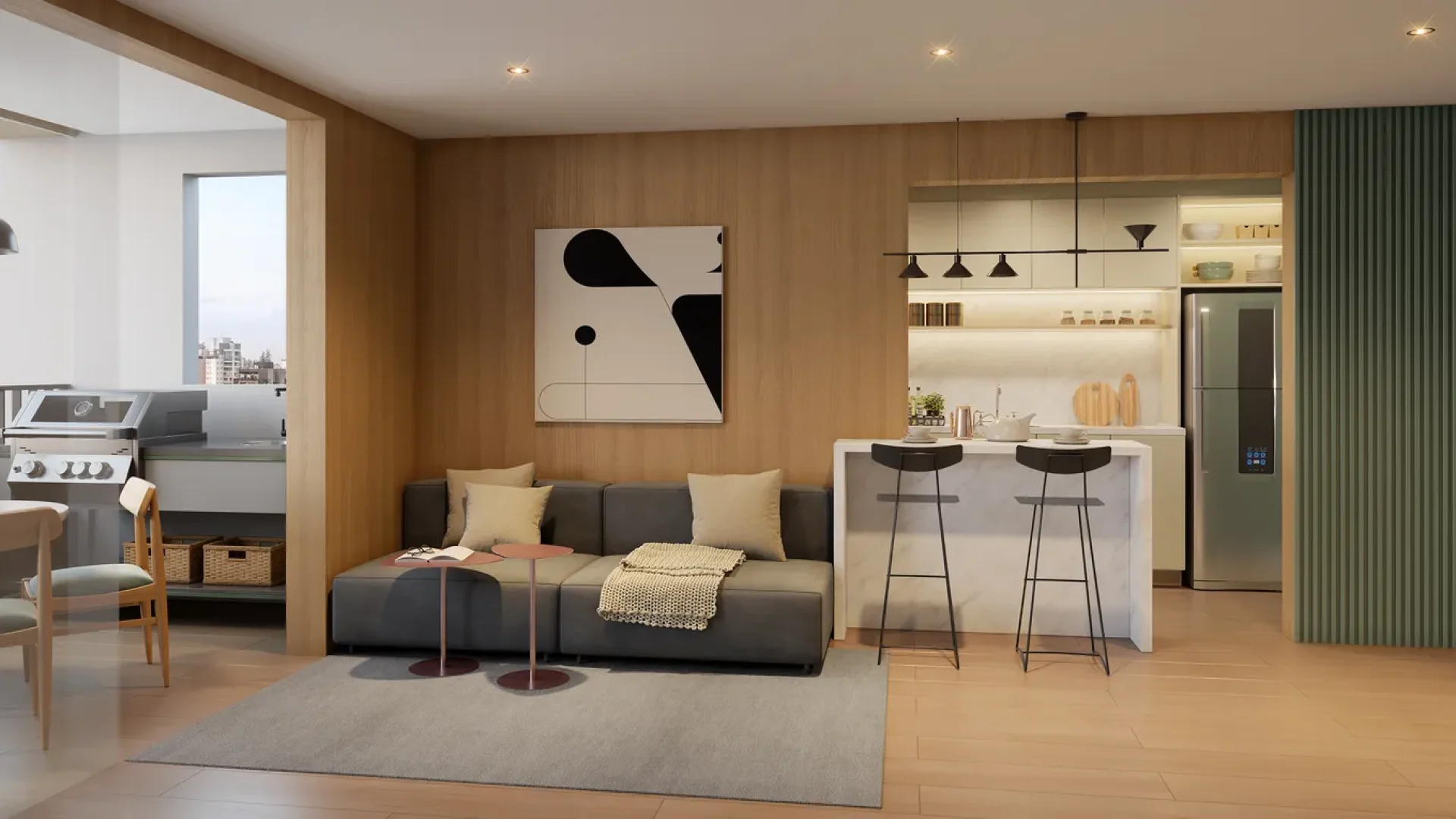 LIVING AMPLIADO DO APTO. DE 69 M² COM 1 SUÍTE