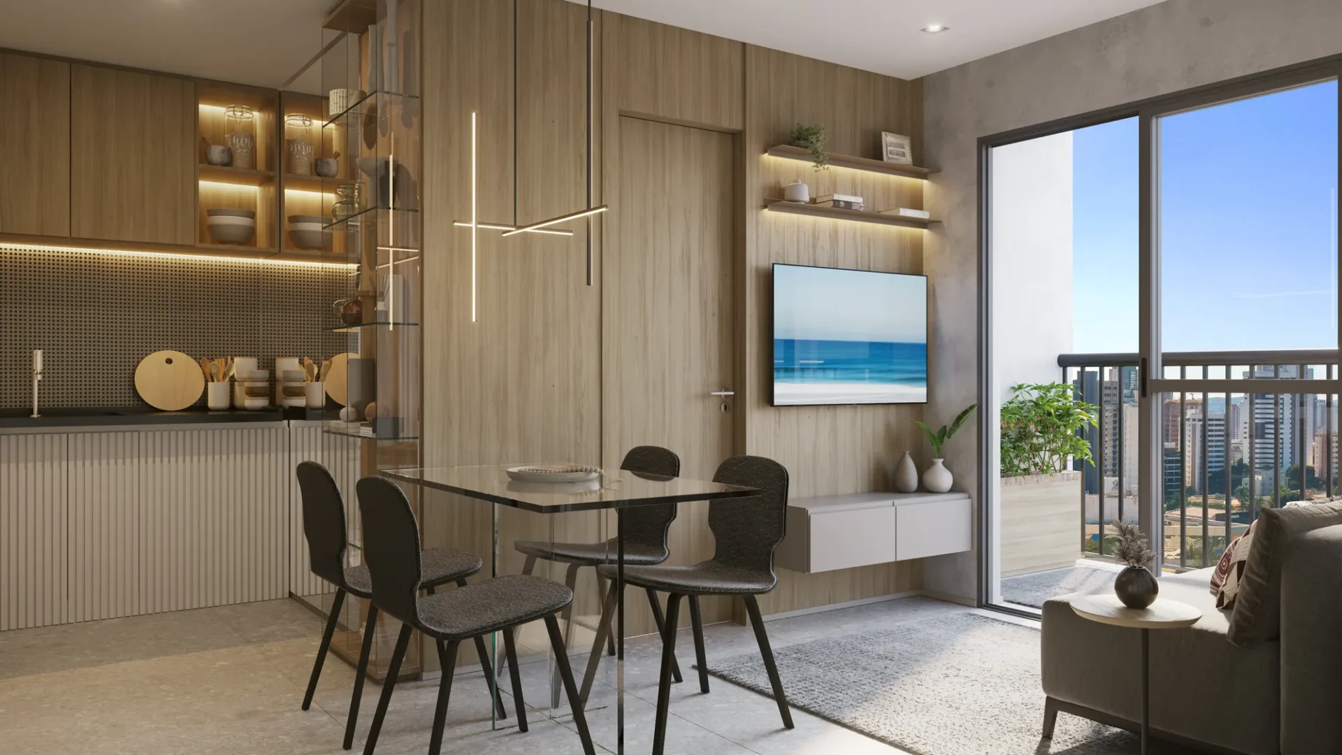 Living da planta tipo do apto. de 38 m² com 2 dormitórios