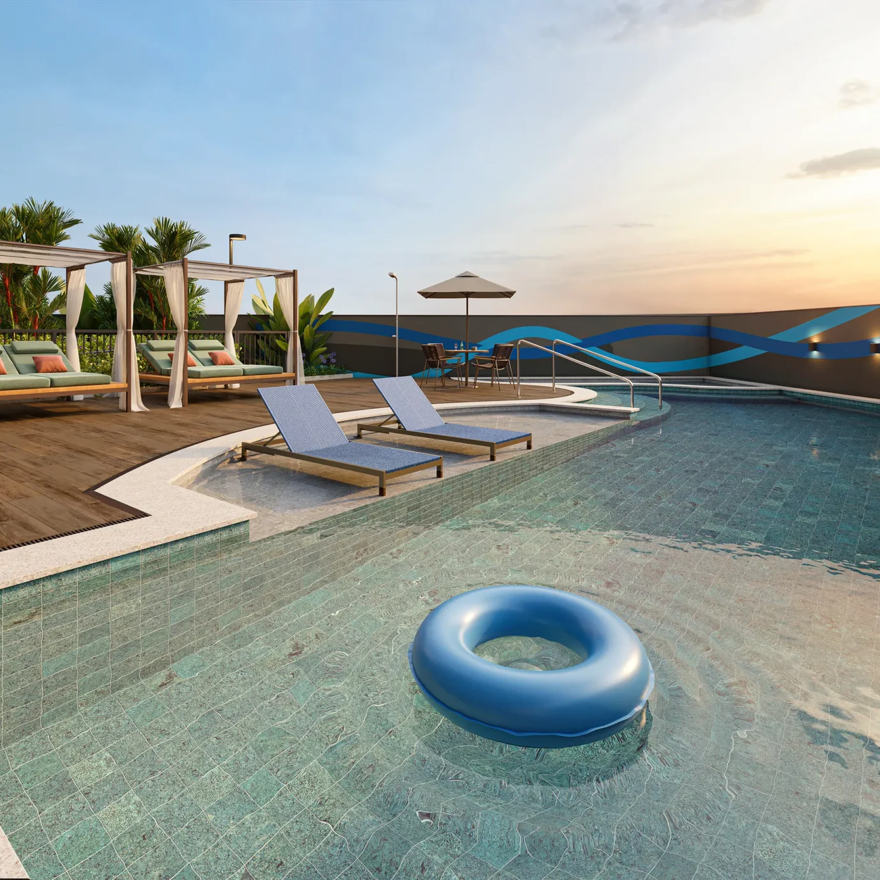 PISCINA ADULTO COM DECK MOLHADO